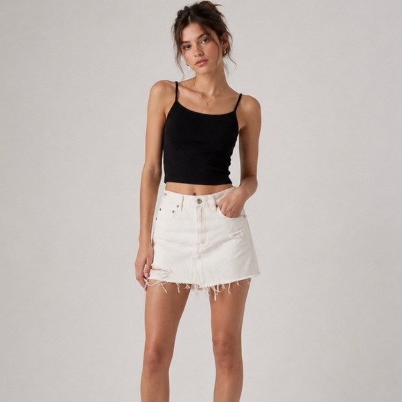 Moussy Vintage Dresses & Skirts - Moussy Vintage White Japanese Denim Ripliy Distressed Mini Skirt 25 Going Out
